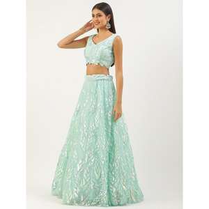 Vestido de noche de diseñador Sky Blue Sequins Net Lehenga Choli con Dupatta Atractivo y elegante - Product Image 6