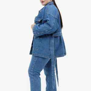 Veste en jean à capuche pour femmes grandes tailles, 100% coton, coupe ample, boutonnée, veste décontractée de style sportif - Product Image 2