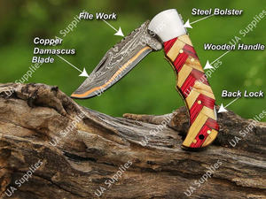 Cuchillo Plegable EDC de Bolsillo, Forjado a Mano, Grado Industrial, Afilado como una Navaja, 58 HRC, Profesional, Sanmai, Cobre, Damasco, de UA Supplies - Product Image 6