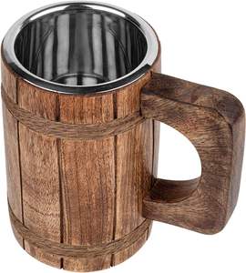 Chope à bière en bois faite à la main avec insert en acier inoxydable, design classique, poignée ergonomique, compatible lave-vaisselle, coffret cadeau inclus, pour bar à domicile et fêtes - Product Image 2