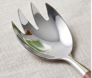 Cuillères à salade en acier inoxydable avec manches en bois, design minimaliste, compatibles lave-vaisselle, ensemble de couverts pour la restauration - Product Image 2
