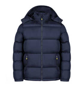 Veste matelassée d'hiver pour homme en toile, col montant, couleur unie, coupe-vent, fermeture éclair, décontractée, coupe standard, polyester/coton - Product Image 1