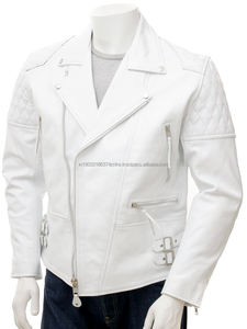 Veste de motard en cuir blanc pour homme - Product Image 2