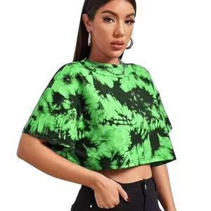 T-shirts courts pour femmes, imprimés tie-dye entièrement personnalisables, vêtements d'été, prix compétitif, col rond. - Product Image 2