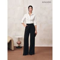 A8031 HAGOO Kemeja Wanita Custom ODM Kerah V, Bahan Sutra/Katun Ramah Lingkungan, Pewarnaan Polos, Kancing Vintage, Tenun, Produsen