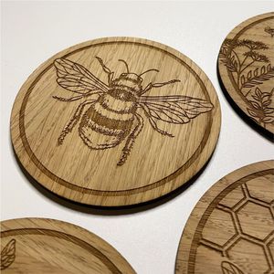 Handcrafted Hexagon Mango Wood <b>Coasters</b> Set, Natural Wood Bee & Honeycomb Laser Engraved <b>Drink</b> <b>Coasters</b> for Home Kitchen - Product Image 5