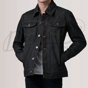 Veste en jean noire classique pour homme, boutonnée, manches longues, vêtement décontracté, vêtement d'extérieur - Product Image 1