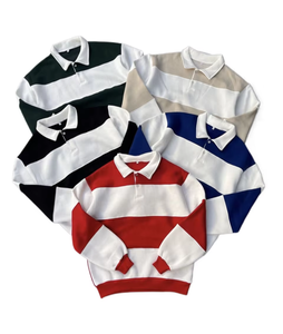 เสื้อเจอร์ซีย์ฟุตบอลแบบยาวพิเศษทรงโอเวอร์ไซส์ OEM พร้อมแถบสีตัดกันที่คอปกแบบโปโล เสื้อรักบี้ไซส์ใหญ่ - Product Image 2