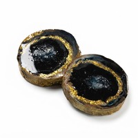 Ensemble de sous-verres en résine artisanale en forme de fleur avec paillettes dorées, sous-verres de luxe en époxy bleu, dessous de verre en agate géode pour la maison de luxe