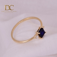 Anillo Étnico de Oro Sólido de 14 Quilates con Diamante Cultivado en Laboratorio y Zafiro Azul Real Cultivado en Laboratorio, Diseño Elegante, Joyería Fina para Mujer, Anillo de Boda