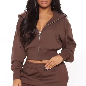 Sudadera con Capucha Corta Personalizada de Última Moda para Mujer, Sudadera Corta con Estampado Sólido y Logotipo en la Parte Delantera - Product Image 4