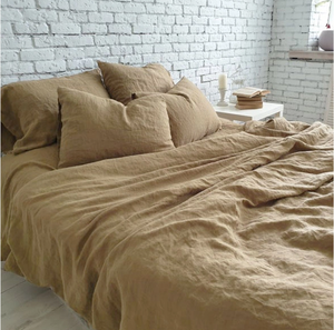 100% Natural Pure Linen Printed Bed <b>Sheet</b> Set with Duvet Cover 5 pcs 1 Duvet Cover 1 <b>Flat</b> 1 <b>Fitted</b> <b>Sheet</b> 2 pillow cases Sets - Product Image 2