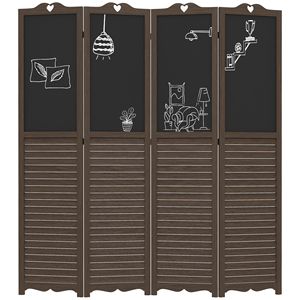 "Handcrafted Portable 4 Panel Folding Privacy <b>Screen</b> Room Divider with Chalkboard Walnut Home Office Decor" - Product Image 1