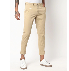 Pantalon habillé blanc pour homme, coupe droite, braguette boutonnée, en coton tissé infroissable, style décontracté chic, logo à la taille, vente en gros - Product Image 5