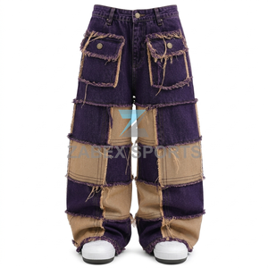 Pantalones Vaqueros de Mezclilla con Parches de Diseño para Hombre, Estilo OEM ODM, Tela Gruesa, Corte Holgado, Estilo Urbano, Jeans Cargo Hechos a Medida - Product Image 1