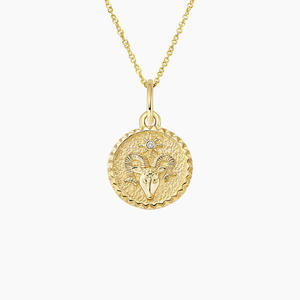 Collar con Colgante de Diamante y Medallón de Moneda del Zodiaco de Aries - Product Image 1