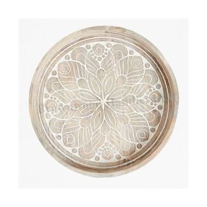 Premium Quality Hot Selling Unique Design White Wash Color <b>Round</b> Shape Mango Wood Food <b>Serving</b> <b>Tray</b> from Indian Manufacturer - Product Image 1