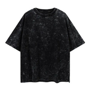 เสื้อยืดคอกลมของผู้ชายผ้าคอตตอน100% ทรงหลวมซักกรดไซส์ใหญ่ระบายอากาศสีดำแฟชั่นล่าสุด - Product Image 1
