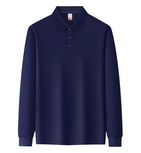 Camiseta Polo de Trabajo de Manga Larga con Cuello Solapa, Color Sólido, Algodón de Alta Elasticidad 220G, Talla Grande para Hombre, con Logotipo Bordado Personalizado OEM - Product Image 3