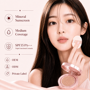 Protector Solar Mineral Compacto en Cojín Rosa Premium SPF35 PA+++ Fórmula Hidratante Cobertura Media OEM ODM Maquillaje de Marca Privada - Product Image 1
