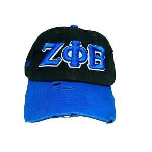 Zeta Phi Beta Distressed Hat ZPB <b>Black</b> Blue Embroidered Sorority <b>Baseball</b> <b>Cap</b> Adjustable Strap Casual Stylish Women <b>Cap</b> - Product Image 1