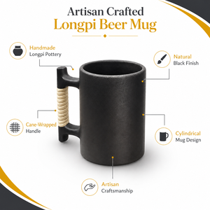 Handcrafted Longpi <b>Beer</b> Mug in Natural Black Pottery with Cane Handle, Traditional Artisan Drinkware for <b>Beer</b> & Gifting - Product Image 2