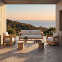 Nouvel Arrivage : Ensemble de Canapés Modulables de Jardin en Bois de Teck Premium, Naturel, pour Extérieur, Mobilier de Salon de Jardin pour Hôtels et Patios