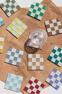 Ensemble de sous-verres en mosaïque de verre multicolores, tapis à motif de grille arc-en-ciel lumineux faits à la main, décoration moderne pour table basse - Product Image 6
