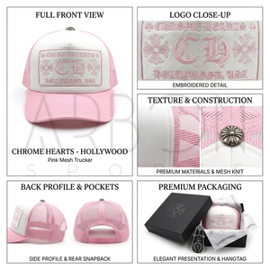 หมวกแก๊ปทรงทรัคเกอร์ 5 ชิ้นแบบสั่งทำพิเศษ พร้อมป้ายปักลาย คุณภาพสูง ด้านหลังเป็นตาข่าย ปรับขนาดได้ สีชมพูและสีขาวตัดกัน ดีไซน์เก๋ - Product Image 6