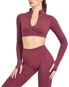 เสื้อแจ็คเก็ตโยคะผู้หญิงสีพาสเทล เนื้อผ้านุ่ม ระบายอากาศดี ซิปยาว คอตั้ง กระเป๋าซ่อน ทรงเข้ารูป แห้งเร็ว น้ำหนักเบา เหมาะสำหรับวิ่ง - Product Image 1