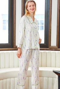 Ensemble de pyjama en coton imprimé panda pour femmes, manches longues, col rabattu, fermeture à boutons, vêtements de nuit décontractés, saison printemps - Product Image 5