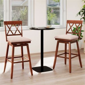 2 Pack 29\" Swivel Bar Stools with Solid Rubber Wood Frame & Ergonomic Curved <b>Backrest</b> - Product Image 2