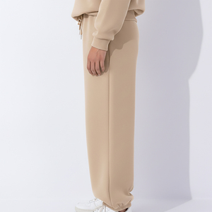 Pantalon de survêtement sur mesure en molleton polyester/coton épais, coupe droite, bas large, taille mi-haute, couleur unie, hiver, style streetwear - Product Image 5