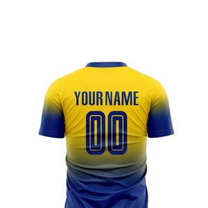 Conjunto de Camiseta y Pantalones Cortos de Fútbol Personalizados para Hombre, Degradado Amarillo y Azul, Impresión Sublimada, Absorbe la Humedad, 100% Poliéster - Product Image 5