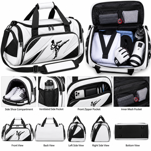 Sac de sport pour arts martiaux, idéal pour l'entraînement de Taekwondo, avec compartiment à chaussures, poche latérale en filet, poignées robustes et sangle réglable - Product Image 6