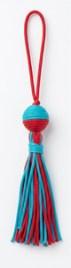 Frange décorative à pompons noués rouge et vert sarcelle pour sac ou usage domestique - Product Image 3
