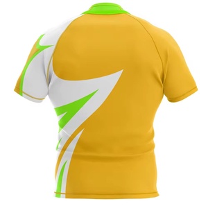Maillot de rugby sublimé jaune, vert et blanc pour homme, à manches courtes, col ras du cou, ajusté, en polyester anti-humidité, vêtement de sport - Product Image 3