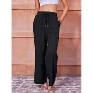 2025 femmes décontracté large jambe pantalon taille haute pantalon avec cordon léger respirant coton froissé Technique - Product Image 6