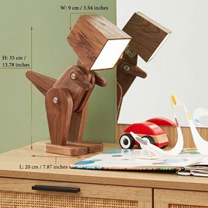 Adjustable Wooden Robot Dog Desk <b>Lamp</b> – Touch Dimmable Modern Articulated <b>Table</b> Nightstand Light for Bedroom & <b>Study</b> - Product Image 3