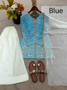 Hermoso Traje Sharara Gharara Rojo PinkCityBlocks para Mujer, Vestido de Fiesta de Seda Fendy con Bordado Tradicional, Inspirado en Bollywood, Étnico - Product Image 3