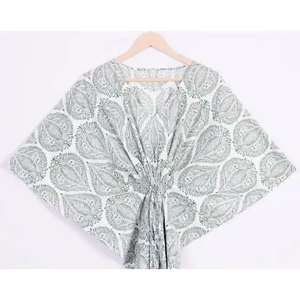 Summer Adults' Blue Indigo Cotton <b>Kaftan</b> Moroccan-Style Indian Resort Wear <b>Beach</b> <b>Cover</b> Loungewear Block Print Swimsuit <b>Cover</b> <b>Ups</b> - Product Image 3