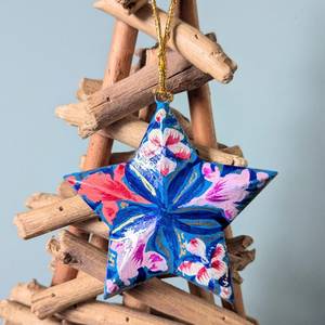 Kashmir Hand-Painted Star Hanging <b>Ornament</b> Hand-Painted Paper Mache Star Christmas <b>Ornament</b> - Product Image 2