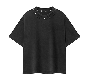 เสื้อยืดโอเวอร์ไซส์สไตล์วินเทจ ล้างสีแล้ว คอประดับหมุด ผลิตจากผ้าคอตตอนเจอร์ซีย์พรีเมียม 100% หนา 300 กรัม - Product Image 1