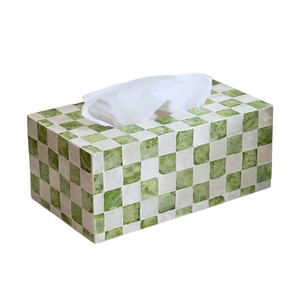 Caja de pañuelos rectangular de alta gama con incrustaciones de nácar y madera hecha a mano para decoración del hogar - Product Image 2