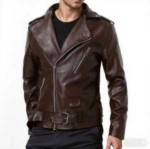 Men's Genuine Leather Moto <b>Jacket</b> Stand Collar Zipper Closure <b>Slim</b> <b>Fit</b> Solid Color Autumn Style Regular Length Waterproof High - Product Image 5