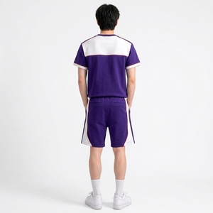 ชุดเสื้อยืดและกางเกงขาสั้นผู้ชายแบบกำหนดสีได้ แห้งเร็ว ระบายอากาศดี ผ้าถักโพลีเอสเตอร์ผสมคอตตอน 220GSM สำหรับฤดูร้อน สไตล์ลำลอง แบรนด์สั่งทำได้ - Product Image 2