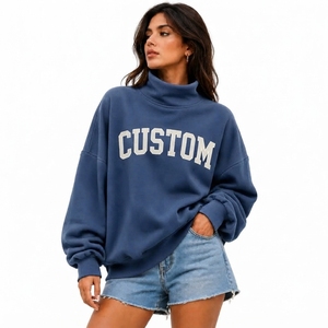 Sweat-shirt surdimensionné pour femme, col montant, tissu doux et respirant, broderie personnalisée, design tendance pour le streetwear - Product Image 1