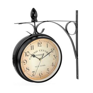 Horloge murale vintage double face à rotation 360 degrés en fer forgé, style Grand Central Terminal, rétro ferroviaire - Product Image 4