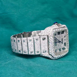 Montre de luxe antique carrée à la mode avec diamants Moissanite glacés, mouvement à quartz ETA en acier inoxydable, verre saphir VVS - Product Image 1
