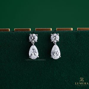 Boucles d'oreilles pendantes en diamant de laboratoire de qualité supérieure, rondes et en forme de poire, certifiées IGI, en or fin, pour femmes, vente en gros - Product Image 4